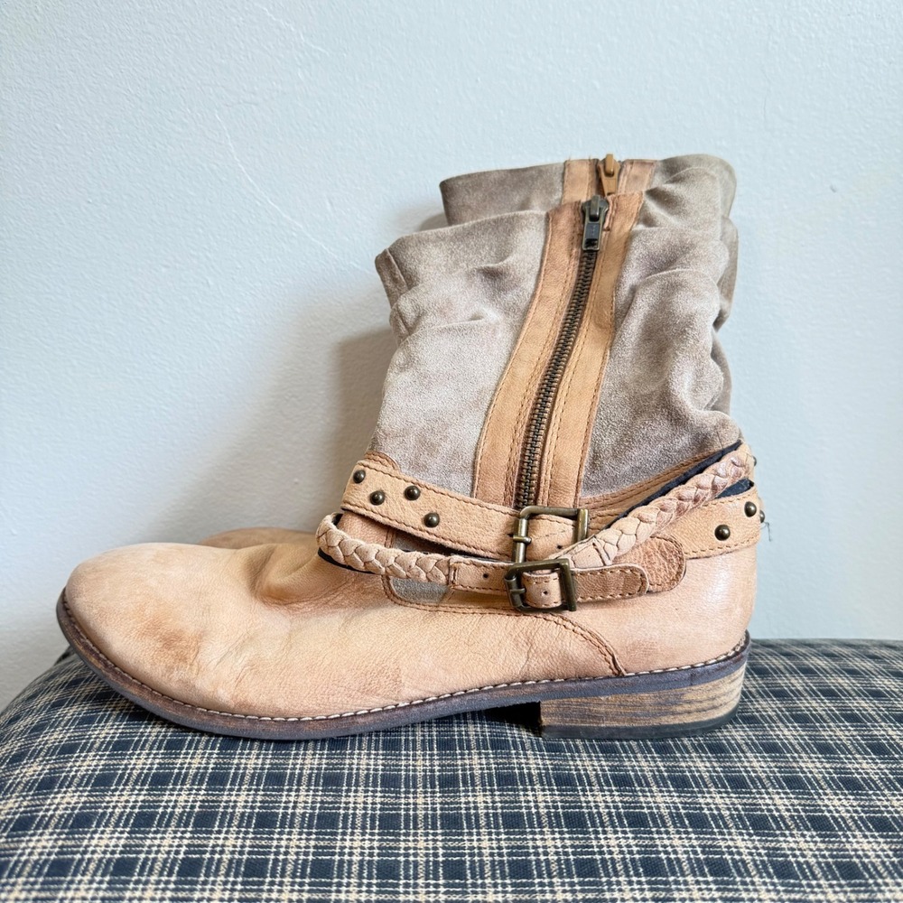 Matisse Outback Studded Slouchy Leather Mid Calf Boots Size 9 Tan